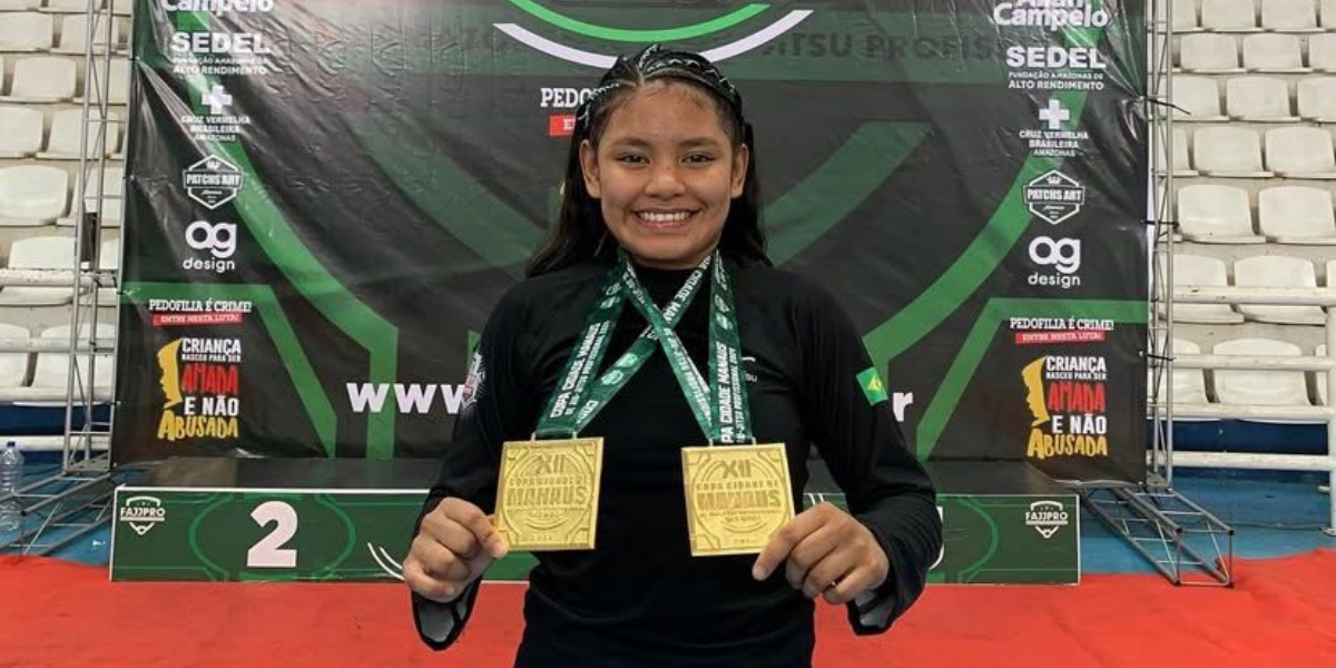 Aos 14 anos, Lorrany Vitória conquista duas medalhas de ouro na Copa Cidade de Manaus de Jiu-Jítsu